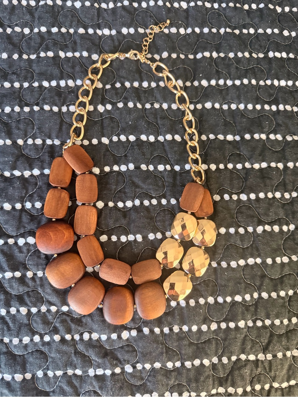 Gold and Brown Wooden Statement Necklace